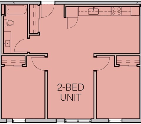 Floor plan for 2 beds, 1 bath, 990 sqft